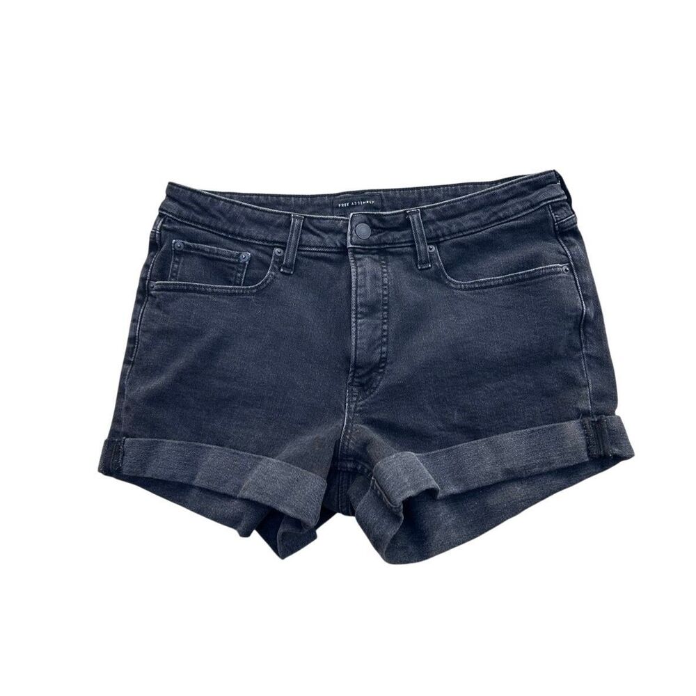 Free Assembly Vintage Denim Shorts Women's Size 14 Black Rolled Cuffs Zip Fly